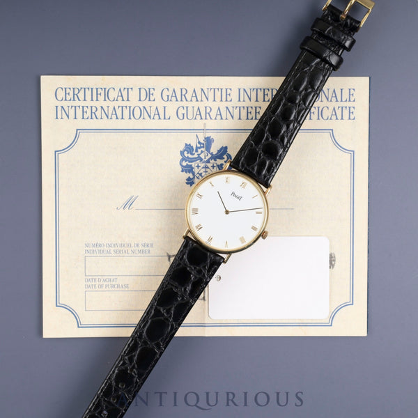 ピアジェ ラウンド 9035N 手巻き Cal.9P2 750 革 純正尾錠（GP） ホワイト文字盤 32mm 保証書 オーバーホール済み