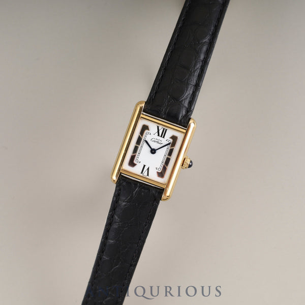 Cartier Must Tank SM 1613 Quartz Caliber 957.06 SV925 Leather Strap with Genuine D-Buckle (GP) Side Trinity Dial Circa 1996-1998 Overhauled