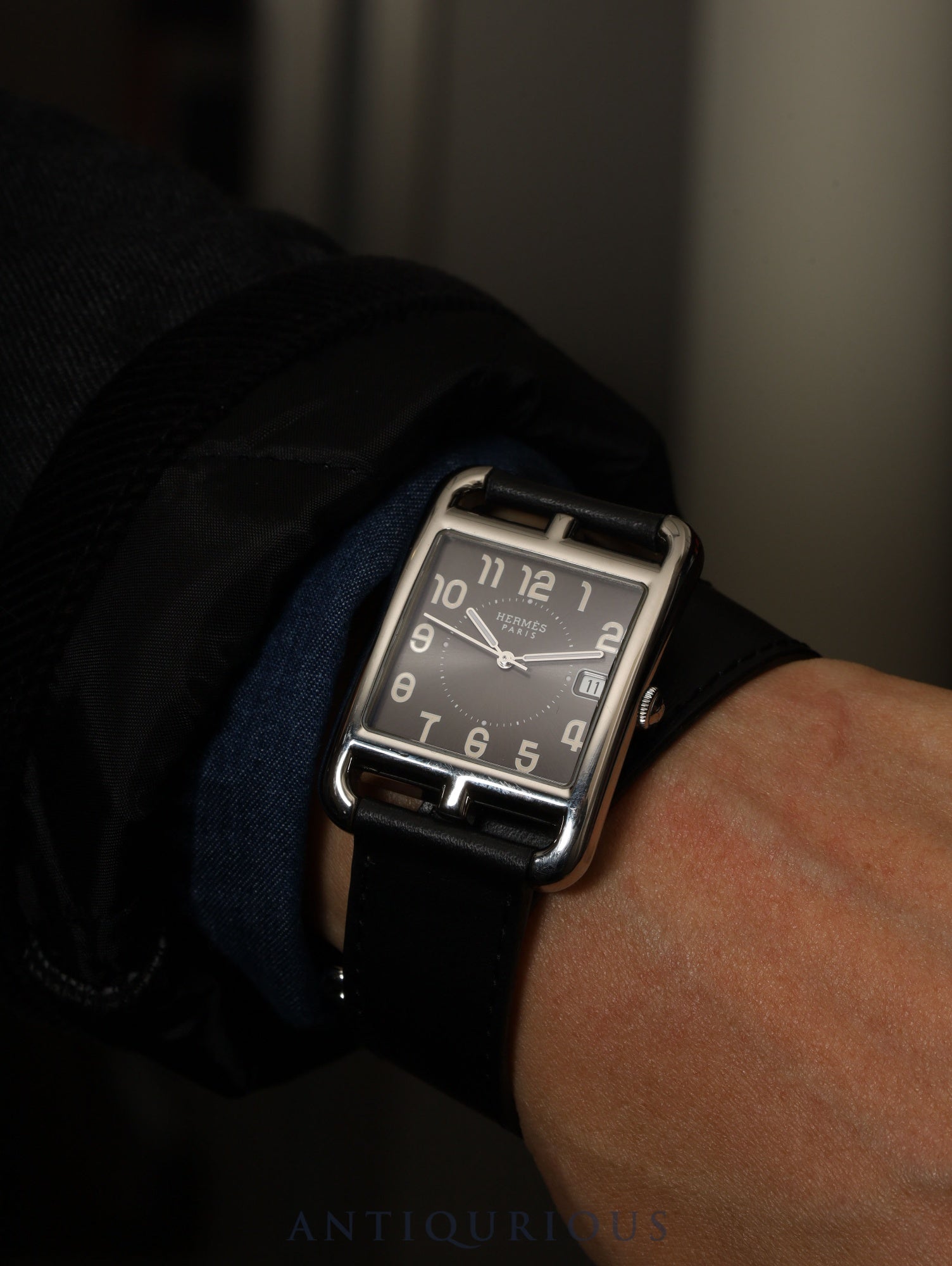 エルメス ケープコッド CC1.810 クォーツ SS 革 純正尾錠（SS）グレーアラビア文字盤 保存袋 オーバーホール済み