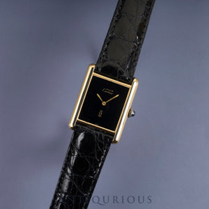 カルティエ マストタンク LM 手巻き Cal.78-1  SV925 革 純正尾錠（GP） オニキス文字盤 1976年頃～1981年頃 オーバーホール済み 新品仕上げ済み