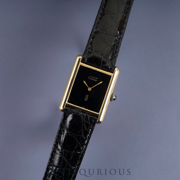 カルティエ マストタンク LM 手巻き Cal.78-1  SV925 革 純正尾錠（GP） オニキス文字盤 1976年頃～1981年頃 オーバーホール済み 新品仕上げ済み