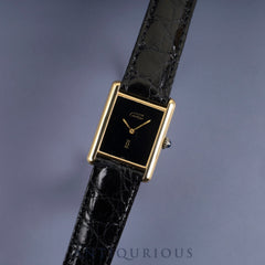 カルティエ マストタンク LM 手巻き Cal.78-1  SV925 革 純正尾錠（GP） オニキス文字盤 1976年頃～1981年頃 オーバーホール済み 新品仕上げ済み