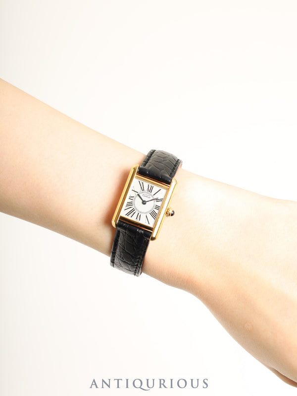 Cartier Must Tank SM 5057001 Quartz Caliber 057 Leather Strap with Genuine D-buckle (GP) and Opalescent Dial (SWISS Markings), Circa 1982-1995, Overhauled