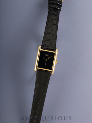 Cartier Must Tank LM 6 Hand-wound Cal.78-1 SV925 Leather Genuine Pin Buckle (GP) Onyx Dial (SWISS marking) Overhauled Polished