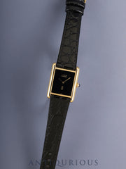 Cartier Must Tank LM 6 Hand-wound Cal.78-1 SV925 Leather Genuine Pin Buckle (GP) Onyx Dial (SWISS marking) Overhauled Polished