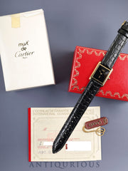 カルティエ マストタンク LM 6 81006 クォーツ Cal.81 SV925 革 純正尾錠（GP） オニキス文字盤 箱 冊子 保証書（1987年） タグ オーバーホール済み