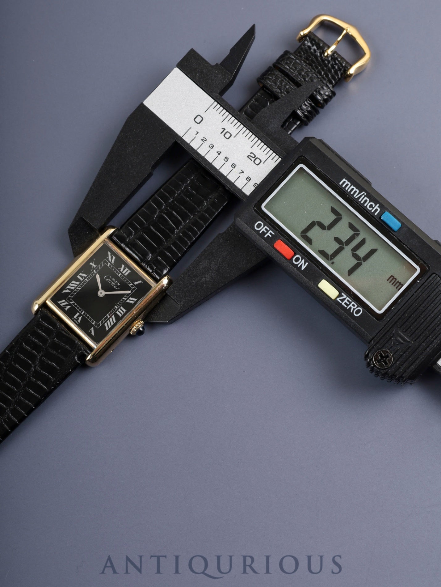 Cartier Must Tank LM Manual Winding Caliber 78-1 SV925 Leather Watch with Genuine Pin Buckle (GP) Black Roman Dial (SWISS Marking) Overhauled