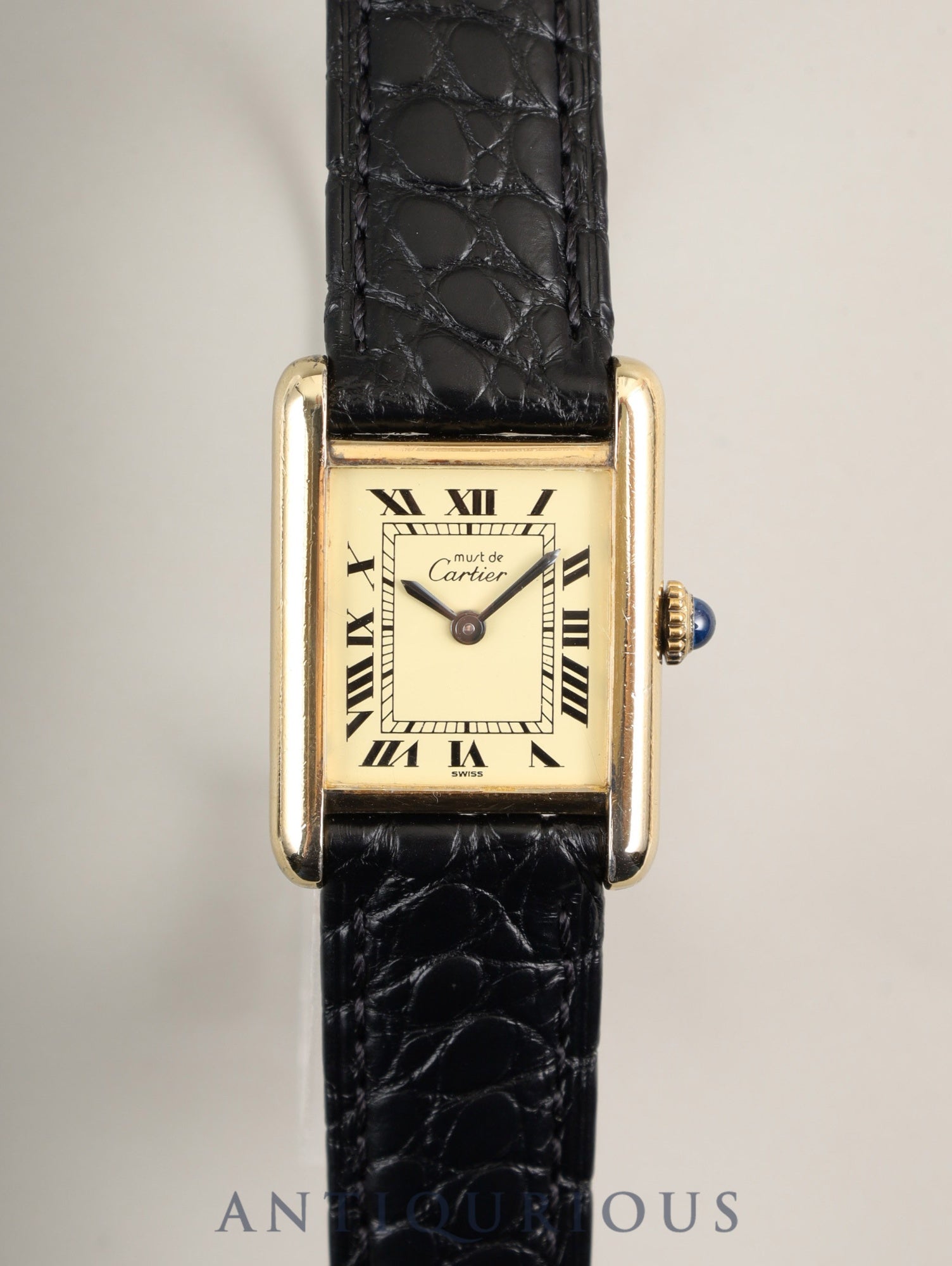 Cartier Must Tank SM Manual Winding Caliber 78-1 SV925 Leather Strap with Genuine GP Buckle Ivory Dial (SWISS Marking) Circa 1976-1981 Overhauled