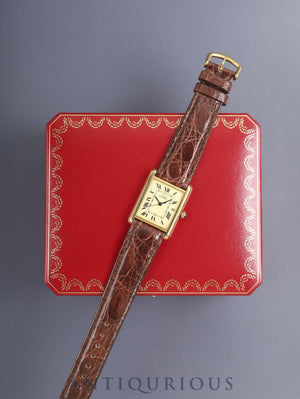 Cartier Must Tank GM (XL) 2413 Quartz Cal.687 SV925 Leather Genuine Pin Buckle (GP) Ivory Roman Dial (SWISS MADE) Box Overhauled