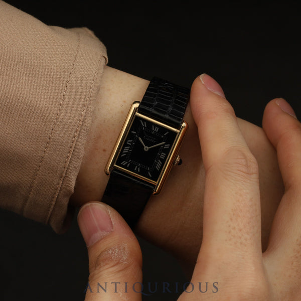 Cartier Must Tank LM Manual winding Cal.78-1 SV925 Leather Genuine buckle (GP) Black Roman dial Overhauled