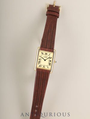 Cartier Must Tank LM 6 81006 Quartz, SV925, leather strap, original gold-plated pin buckle, ivory Roman numeral dial (SWISS MADE), completed service at Cartier boutique.