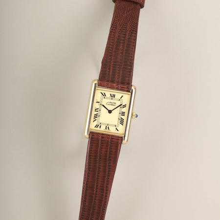 Cartier Must Tank LM 6 81006 Quartz, SV925, leather strap, original gold-plated pin buckle, ivory Roman numeral dial (SWISS MADE), completed service at Cartier boutique.