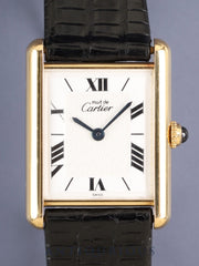 Cartier Must Tank LM 1615 Quartz Cal.690 SV925, Leather strap with original pin buckle (GP), White Roman numeral dial (SWISS signed), Serviced