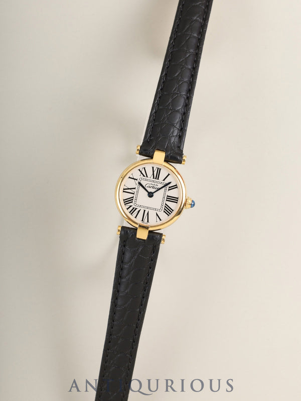 Cartier Must Vendôme VLC SM W1002253 / 590004 Quartz Cal.- SV925 Leather strap Original D-buckle (GP) Opaline dial Box Complete service completed at Cartier boutique