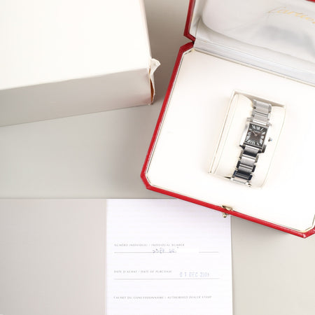 カルティエ タンクフランセーズ SM W51026Q3 / 2384 クォーツ Cal.057 SS SS ブラックローマン文字盤 箱 保証書（2003年）オーバーホール済み