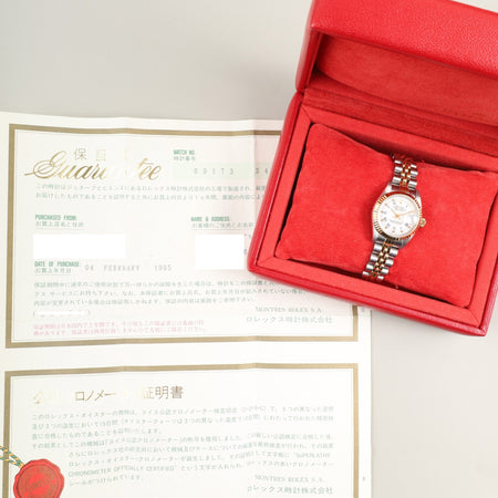 ロレックス デイトジャスト レディ 69173 自動巻き Cal.2135 SS/YG SS/YG ホワイトローマン文字盤 S番（1993年）箱 保証書（1995年 / 個人名記載あり）冊子 オーバーホール済み
