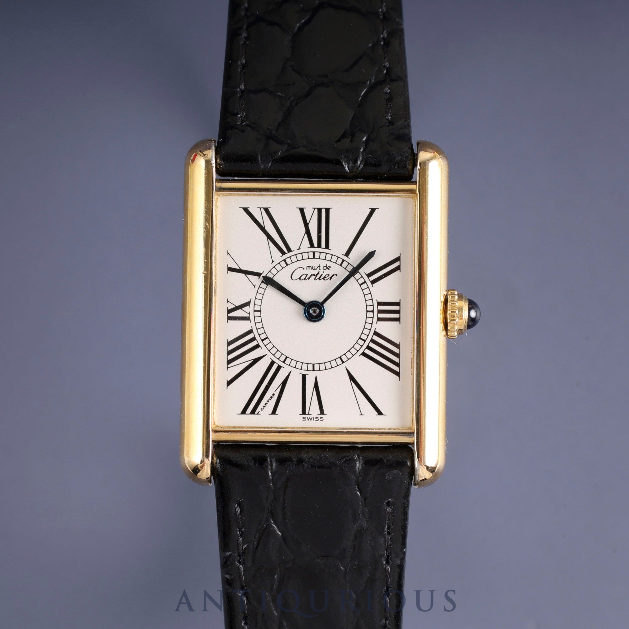 Cartier Must Tank LM 590005 Quartz Cal.90 SV925 Leather Genuine Buckle (GP) Opalan Dial Overhauled