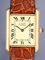 Cartier Must Tank LM 590005 Quartz Cal.690 SV925 Leather Original Pin Buckle (GP) Ivory Roman Dial (SWISS marking) Overhauled