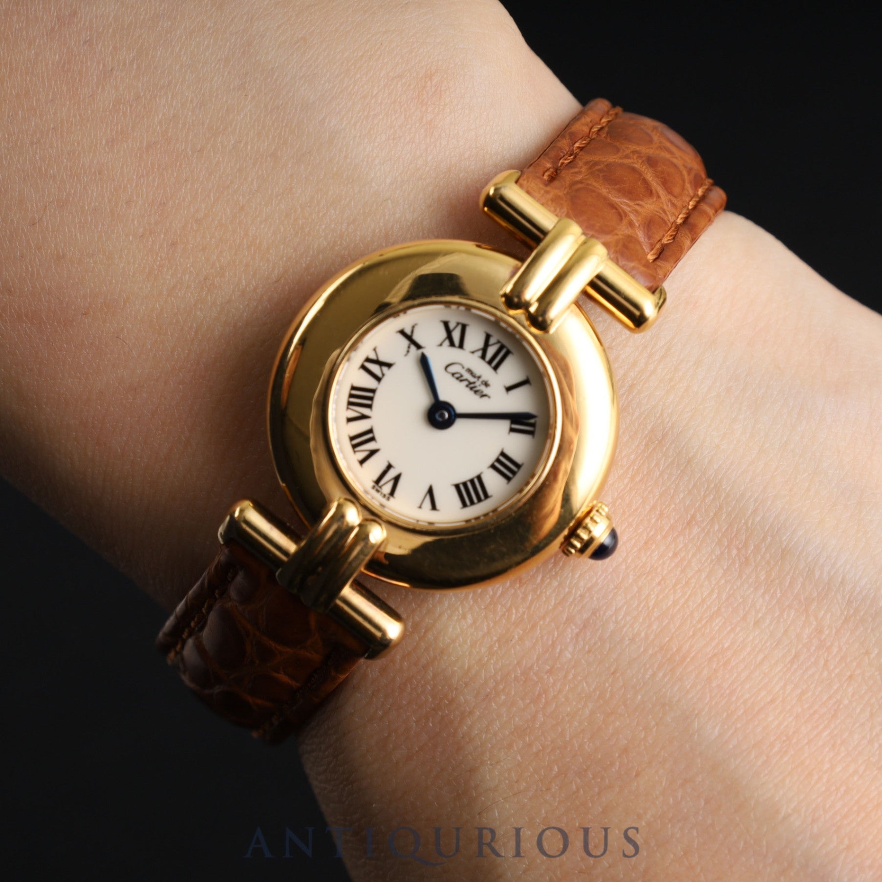 Cartier Must Colisee 1902 Quartz Cal.90.06 SV925 Leather Genuine D Buckle (GP) Ivory Roman Dial Overhauled