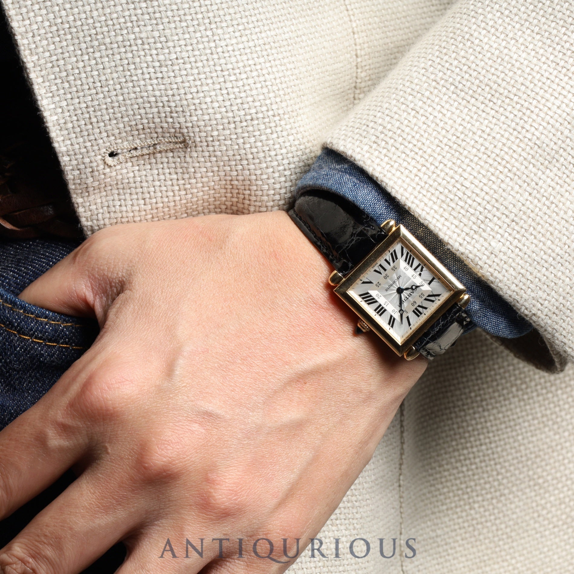 Cartier Tank Obie LM 2380 / W1516956 Manual winding Cal.430MC 750YG Leather Genuine buckle (GP) Silver guilloche dial Cartier repair certificate Cartier after-sales service Overhauled