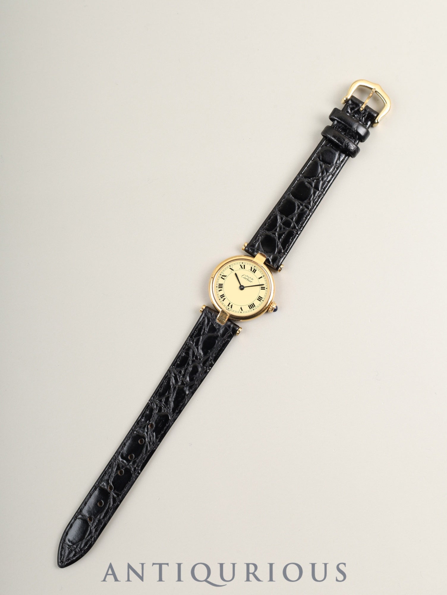 カルティエ マスト ヴァンドーム VLC SM 590004 クォーツ Cal.90 SV925 革 純正ピンバックル（GP）アイボリーローマン文字盤 箱 タグ 冊子 保証書（1991年）オーバーホール済み