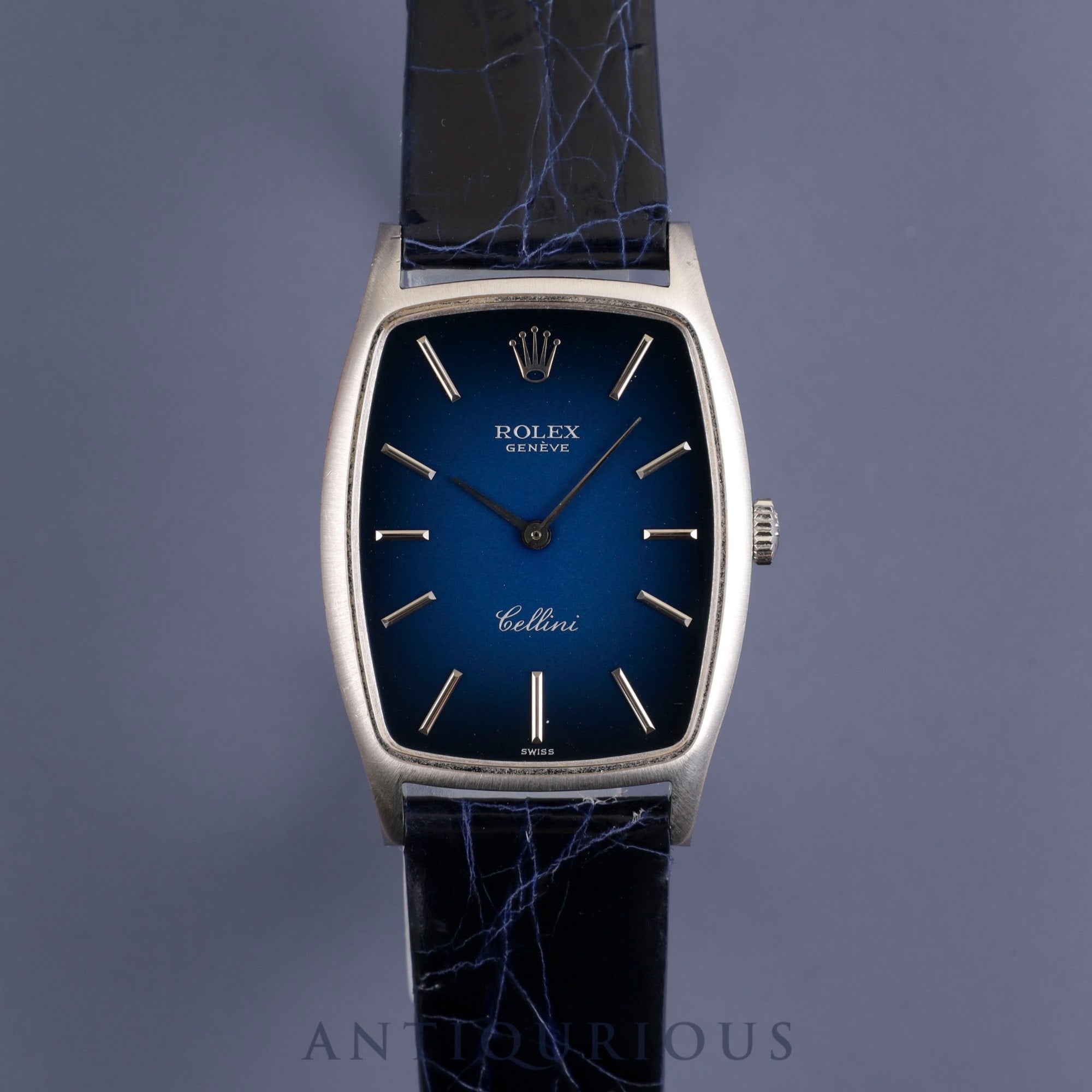 Rolex Cellini 3807 Manual winding Cal.1601 WG Leather Genuine buckle (SS) Blue gradient dial No. 69 (1980) Overhauled