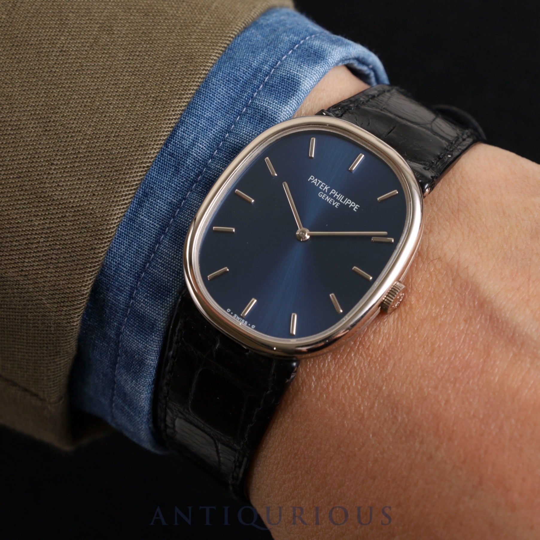 Patek Philippe Golden Ellipse 3848 Manual winding Cal.215 WG Genuine leather strap Genuine buckle (750) Blue dial Warranty (2001) Box Case Overhauled