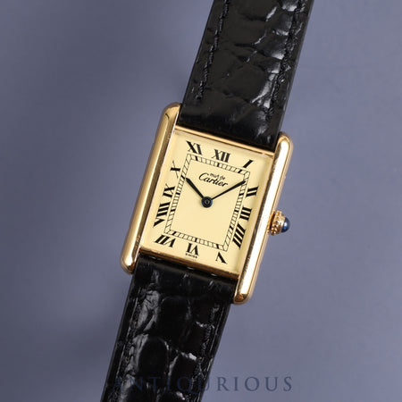 Cartier Must Tank LM W1002753 / 590005 Quartz Cal.90 SV925 Leather Genuine Buckle (GP) Ivory Roman Dial Overhauled Newly Finished