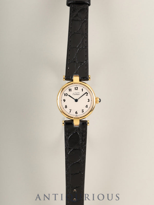 Cartier Must Vendome VLC SM 590004 Quartz Cal.90 SV925 Leather Original Pin Buckle (GP) Arabic Dial (SWISS marking) Overhauled