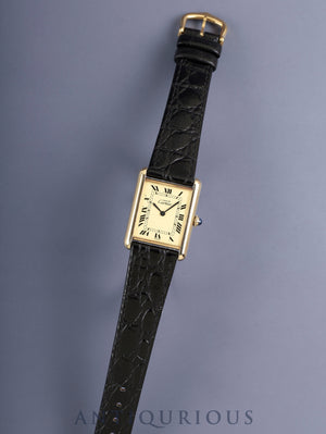 Cartier Must Tank LM, manual winding, Cal. 78-1, SV925, leather strap, original pin buckle (GP), ivory Roman numeral dial (SWISS marking), recently overhauled.