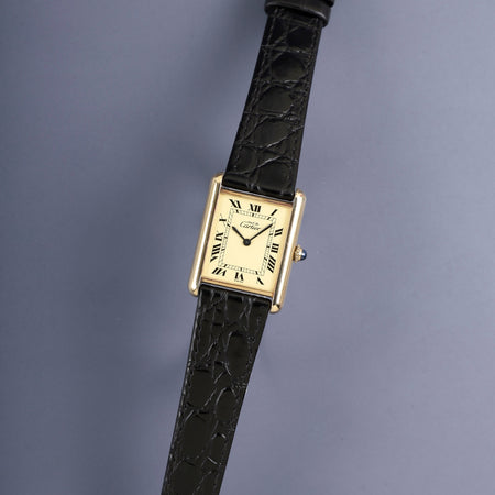 カルティエ マストタンク LM 手巻き Cal.78-1 SV925 革 純正ピンバックル（GP）アイボリーローマン文字盤（SWISS表記）オーバーホール済み