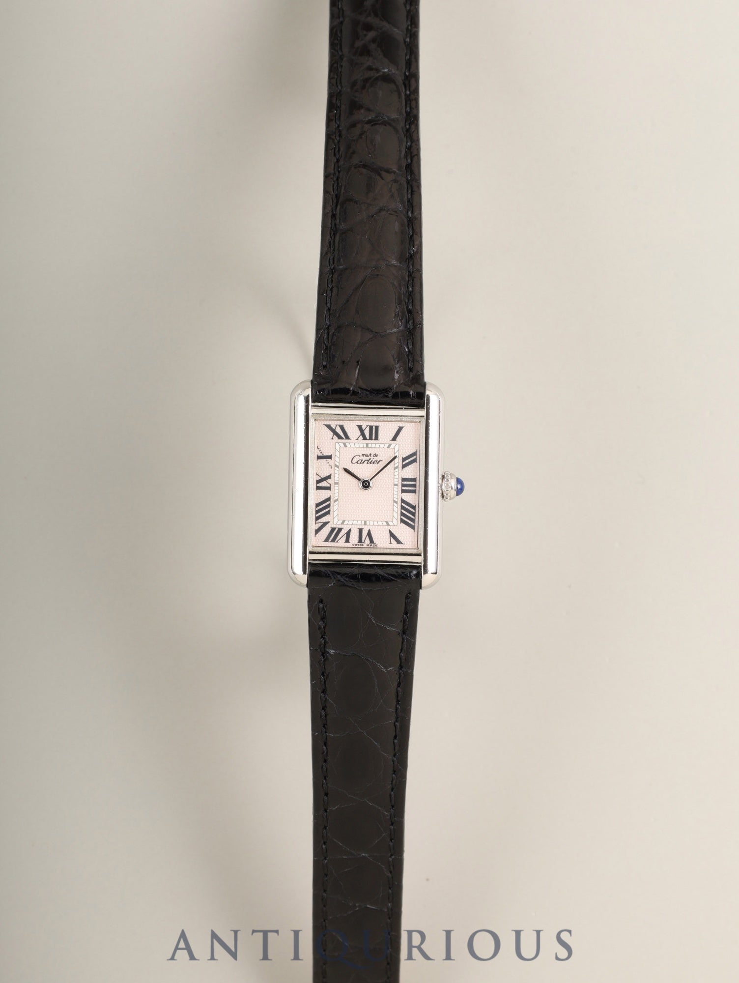 カルティエ マストタンク MM W1016130 / 2416 クォーツ Cal.057 SV925 革 純正Dバックル（SS）ピンクローマン文字盤 （SWISS MADE表記 / クリスマス限定） 箱 冊子 保証書 オーバーホール済み