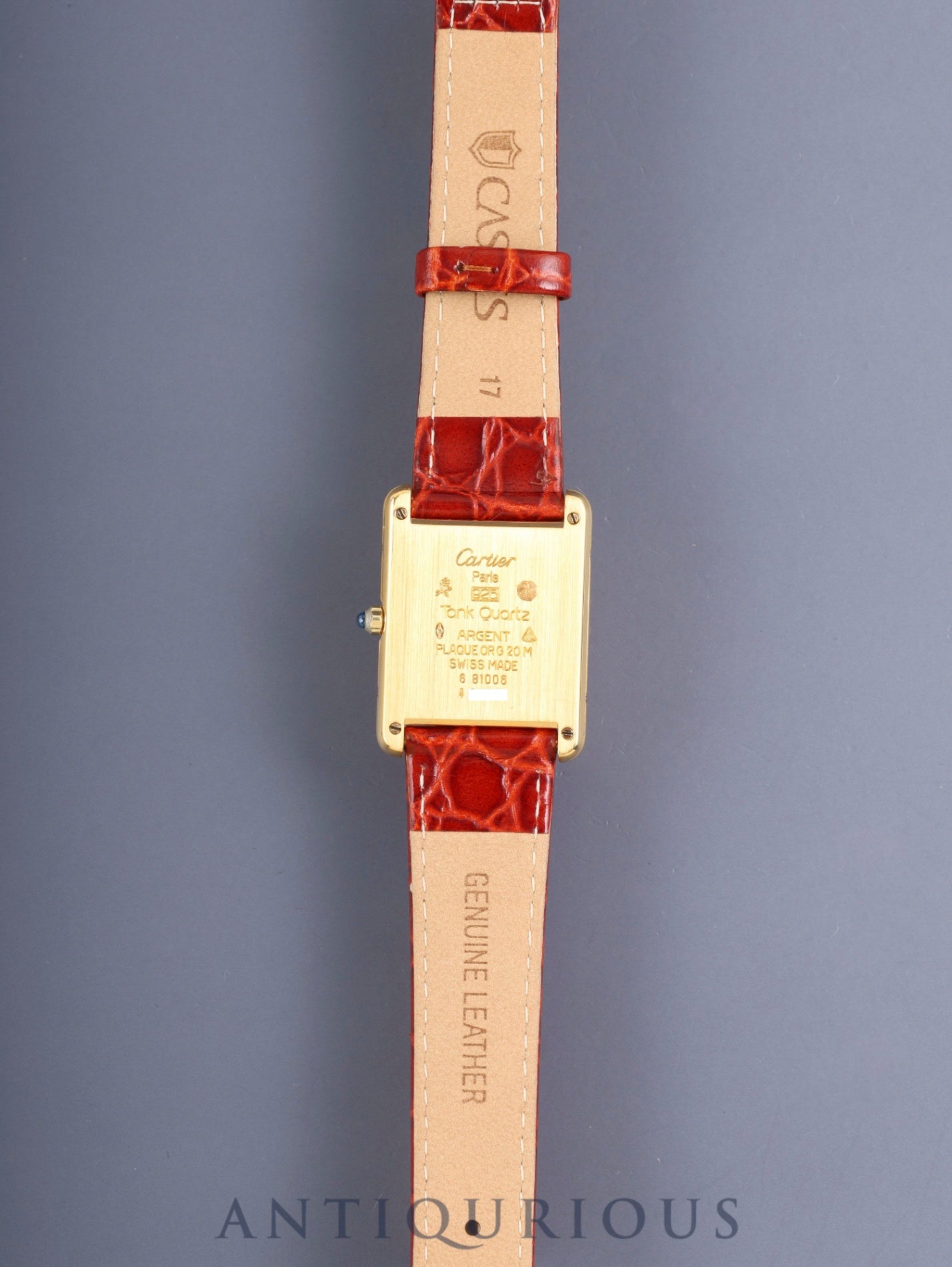 Cartier Must Tank LM 3919423 / 6 81006 Quartz Cal.81 SV925 Leather Genuine Pin Buckle (GP) Garnet Cloisonné Dial (SWISS) Warranty (1989) Booklet Overhauled Polished