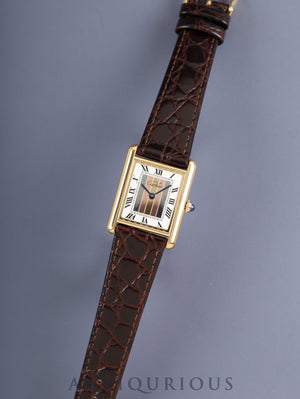 Cartier Must Tank LM 681006 Quartz Caliber - SV925 Leather Genuine Pin Buckle (GP) Front Trinity Dial (SWISS Marking) Completely Serviced at a Cartier Boutique