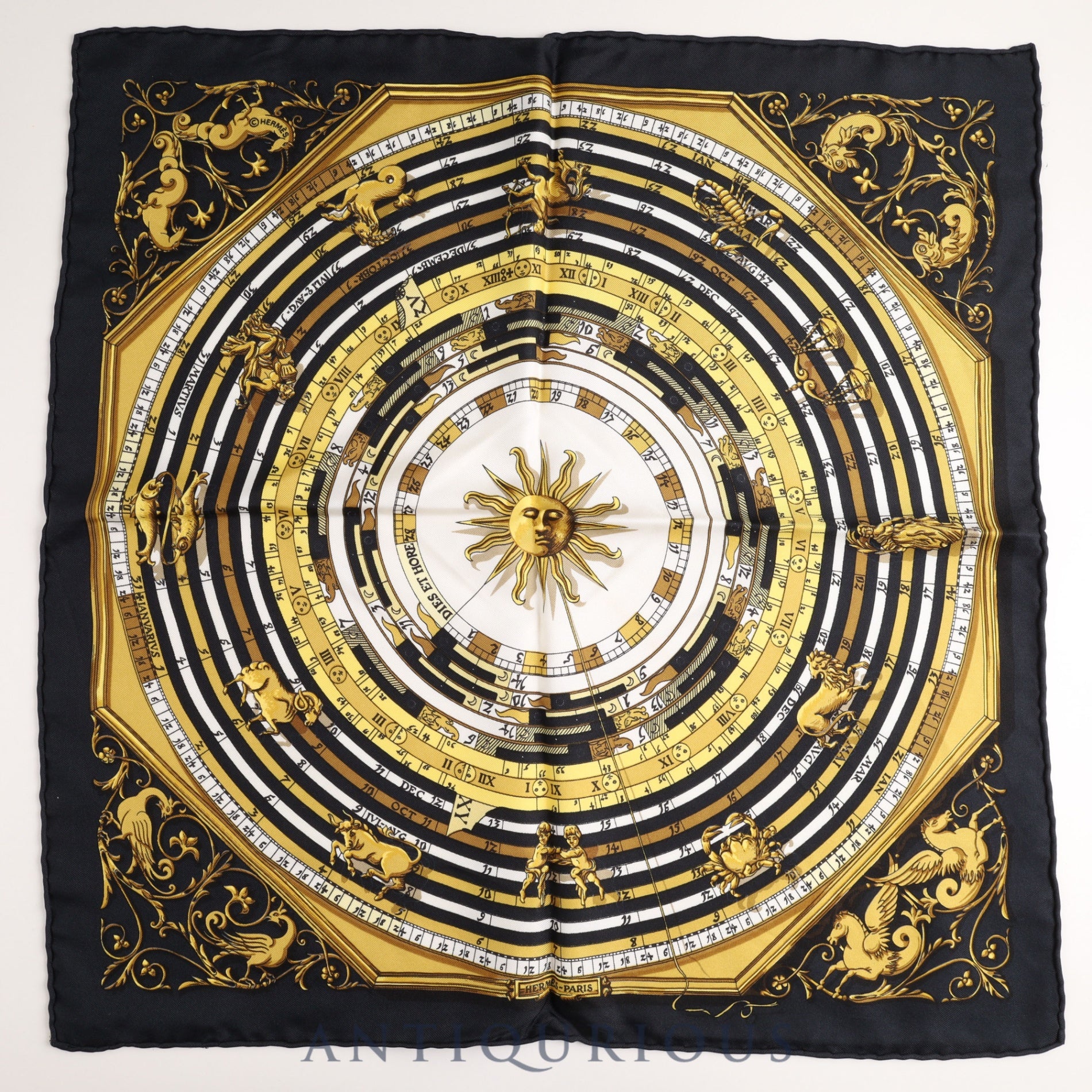 Hermes Scarf Carre 45 DIES ET HORE SILK 100%