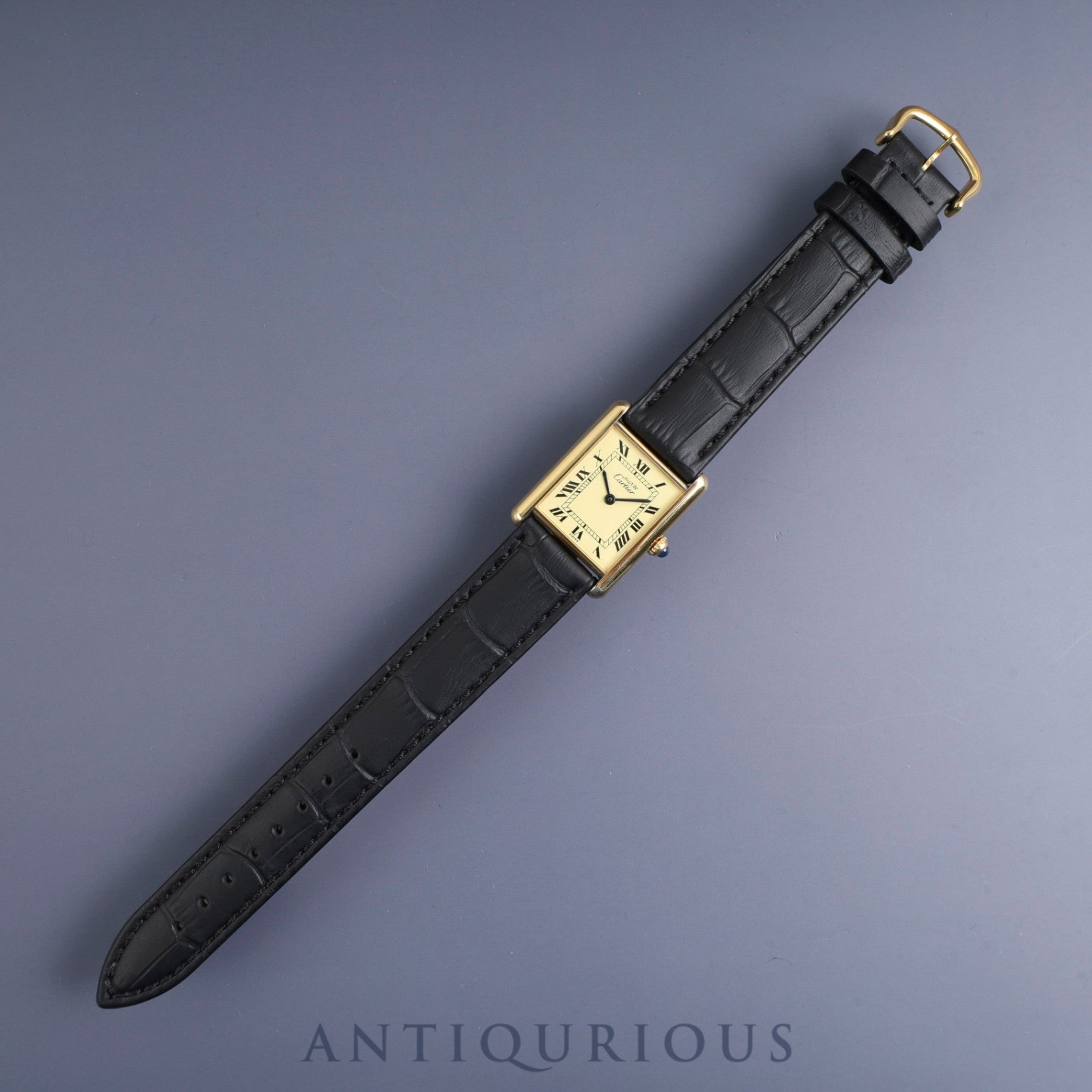 カルティエ マストタンク LM 590005 クォーツ Cal.- SV925 革 純正尾錠（GP）アイボリーローマン文字盤 1982年頃～1995年頃 オーバーホール済み