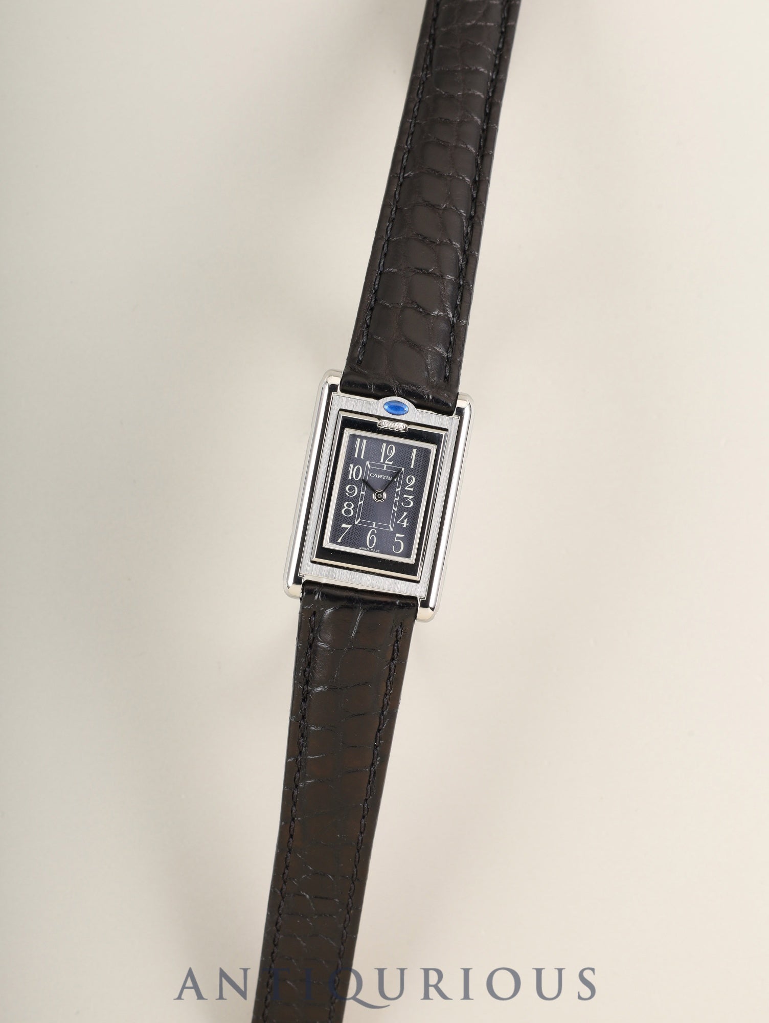 カルティエ タンク バスキュラント SM W1016830 / 2386 クォーツ Cal.059 SS 革 純正Dバックル（SS）グレーアラビア文字盤（SWISS MADE表記 / 裏彫りあり）箱 冊子 保証書（2002年）オーバーホール済み