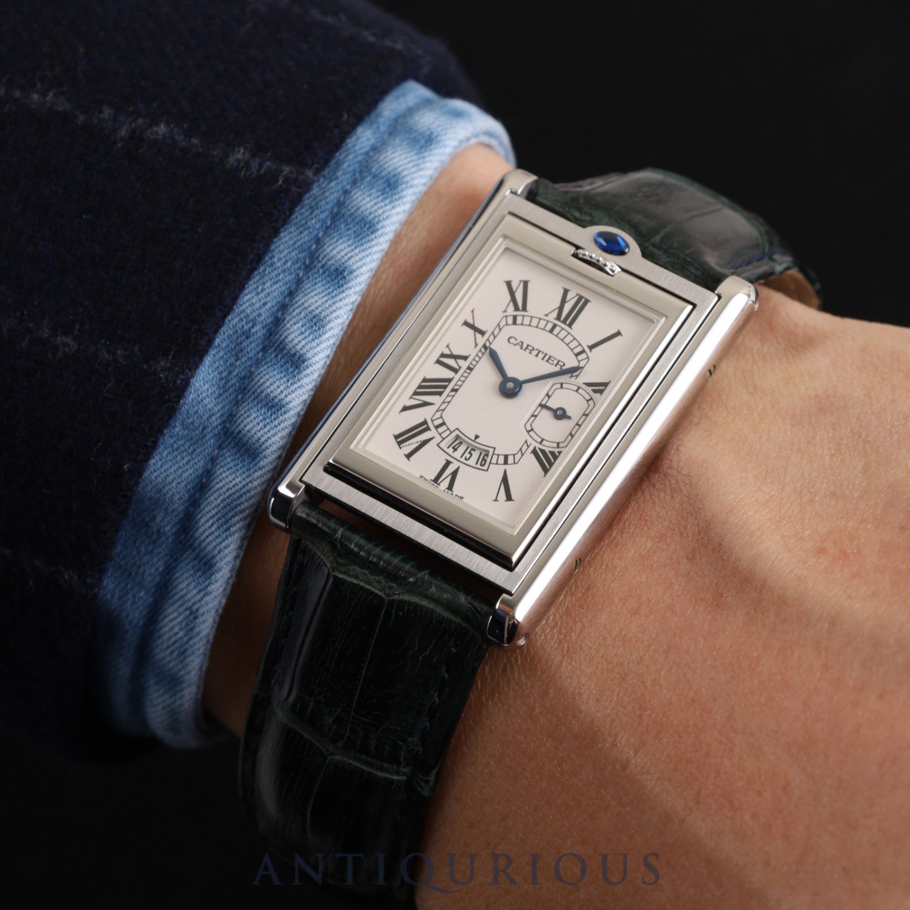 Cartier Tank Basculante LM W1016055 / 2522 Quartz SS Leather Genuine D-buckle (SS) White Roman dial Warranty (2002) booklet Completed Cartier boutique service *Case initials engraved on the back