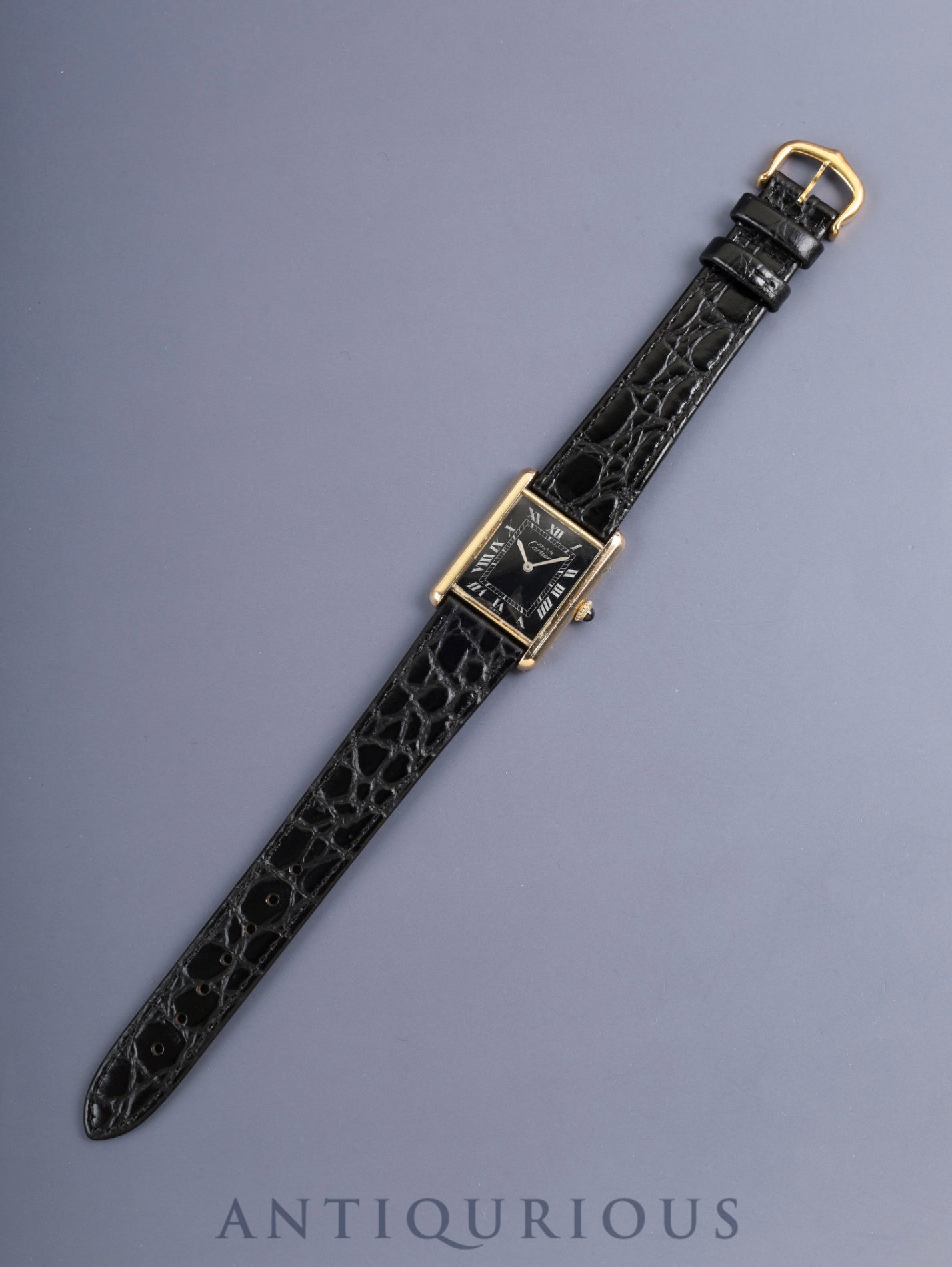 Cartier Must Tank LM 6 Hand-wound Cal.78-1 SV925 Leather Genuine Pin Buckle (GP) Black Roman Dial (SWISS marking) Overhauled