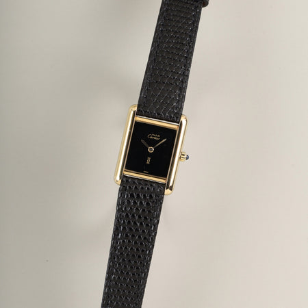 カルティエ マストタンク SM 3 66001クォーツ Cal.157 SV925 革 純正ピンバックル（GP）オニキス文字盤（SWISS表記）オーバーホール済み
