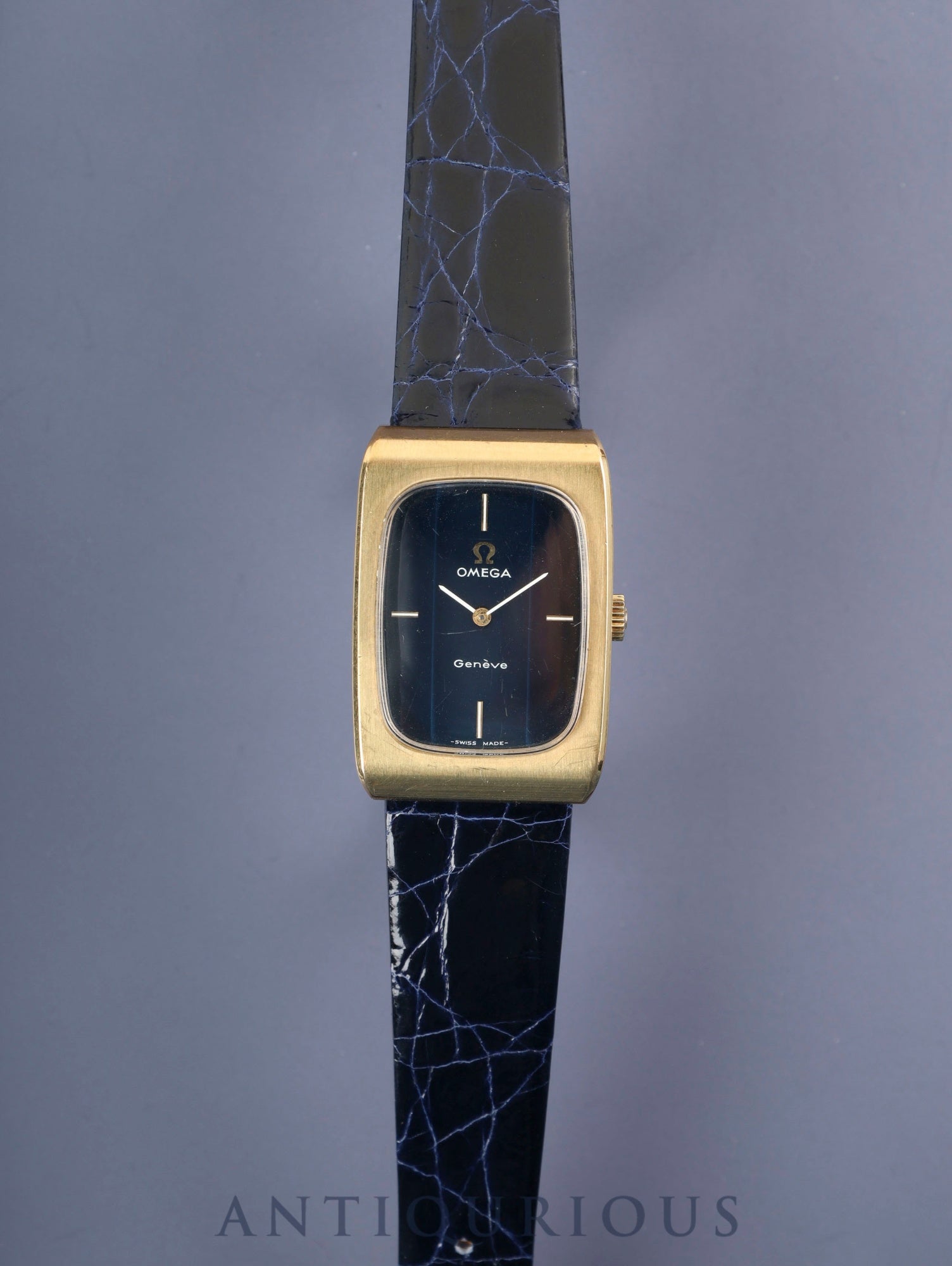 オメガ ジュネーブ 5110469 手巻き Cal.625 SS 革 社外尾錠（GP）ブルー文字盤（ガラス小傷）オーバーホール済み