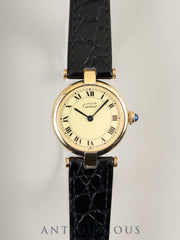 Cartier Must Vendôme VLC SM 590004 Quartz Caliber 690 SV925 Leather Strap with Genuine GP Buckle, Ivory Roman Dial, Overhauled