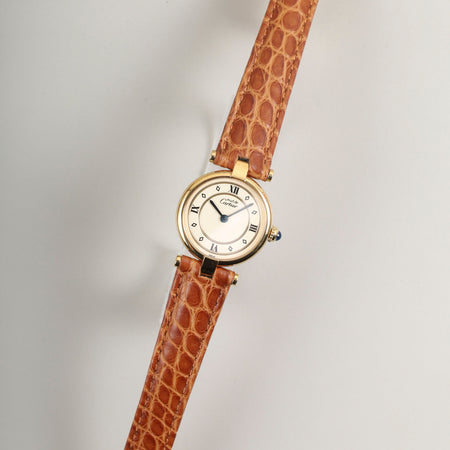 カルティエ マスト ヴァンドーム VLC SM  590004 クォーツ SV925 革 純正尾錠（GP）アイボリー4点ローマン文字盤 オーバーホール済み