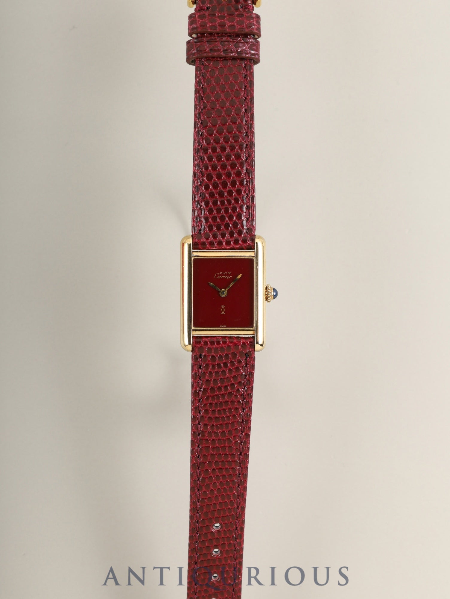 Cartier Must Tank SM Hand-wound Cal.78-1 SV925 Leather Genuine Pin Buckle (GP) Garnet Dial Bordeaux Dial (SWISS marking) Box Manual Warranty (1981 / one digit serial difference) with genuine leather strap, overhauled