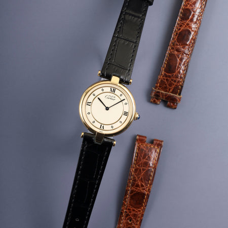 カルティエ マスト ヴァンドーム VLC LM W1001953 / 590003 クォーツ Cal.90 SV925 革 純正尾錠（GP） アイボリー4点ローマン文字盤 オーバーホール済み