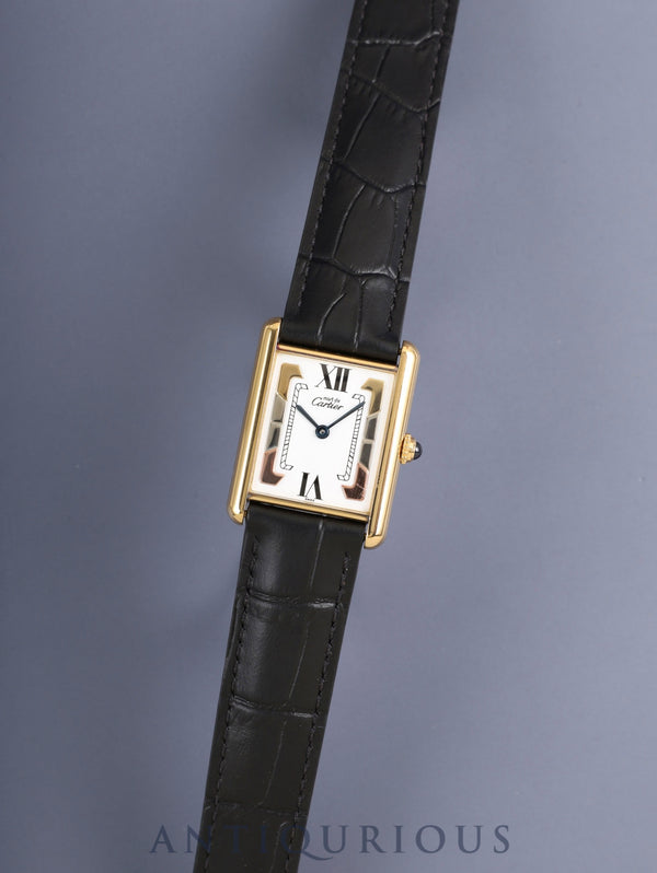 カルティエ マストタンク LM 590005 クォーツ Cal.690 SV925 革 純正Dバックル（GP）サイドトリニティ文字盤（SWISS表記）箱 冊子 保証書（1994年）オーバーホール済み