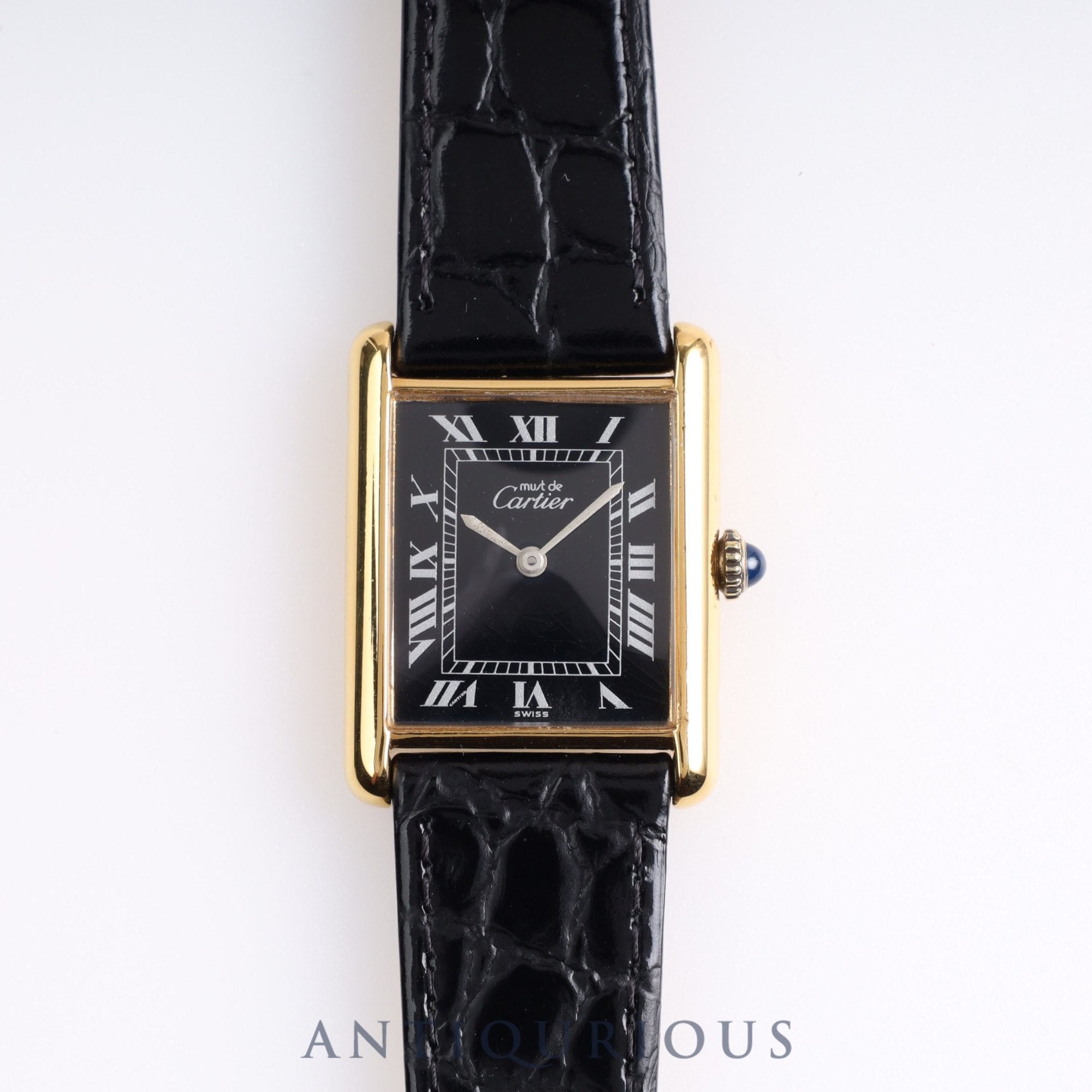 Cartier Must Tank LM Manual Winding SV Leather Black Roman Dial