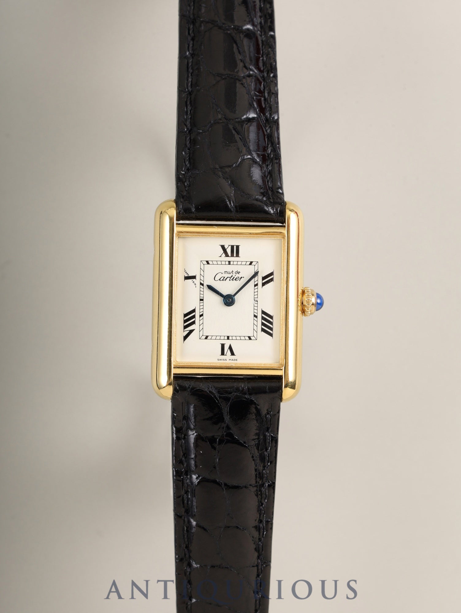 カルティエ マストタンク MM 2415 クォーツ Cal.057 SV925 革 純正Dバックル （GP）ホワイト飛びローマン文字盤（SWISS MADE表記） 箱 オーバーホール済み 新品仕上げ済み