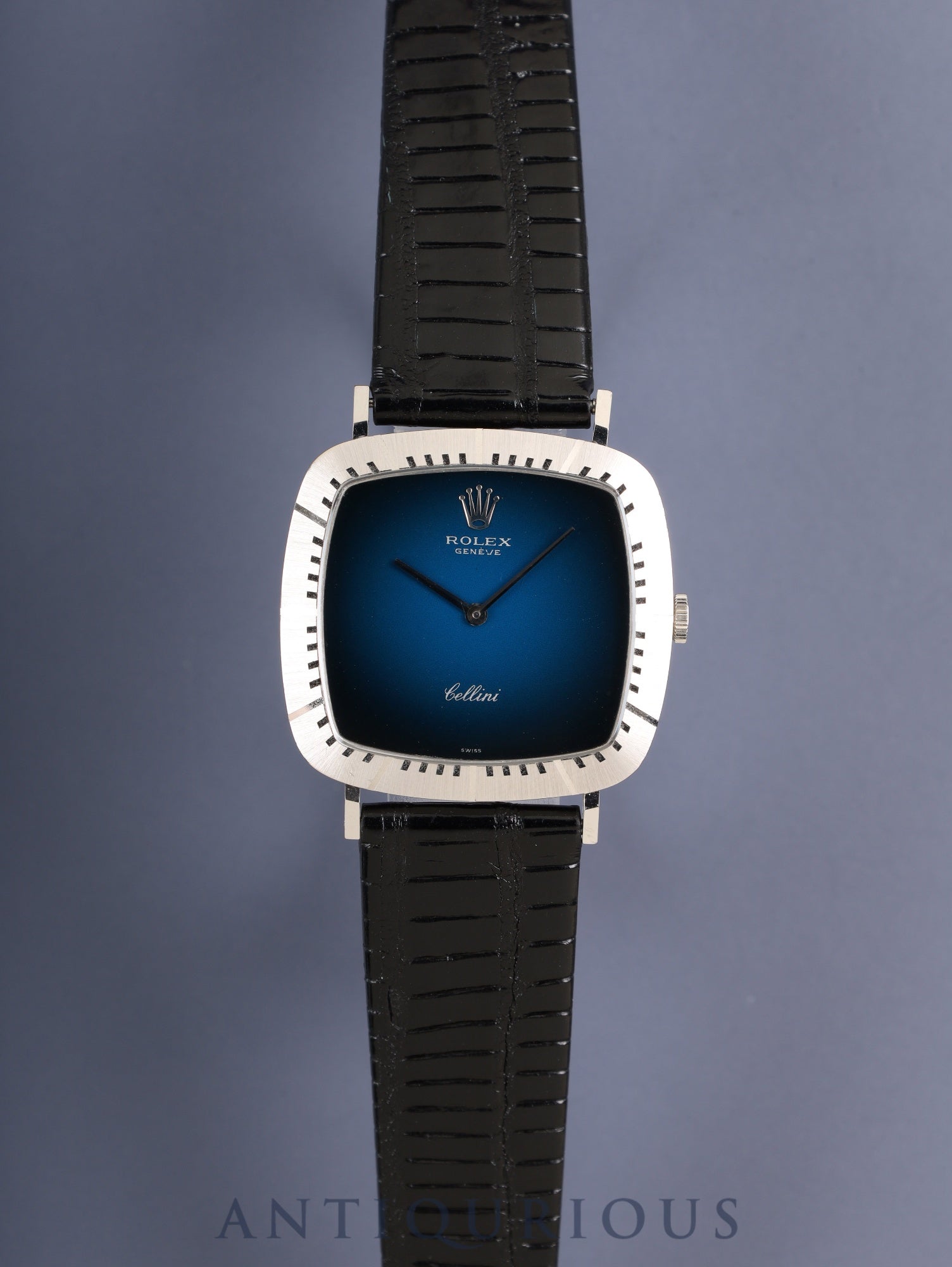 ロレックス チェリーニ 4084 手巻き Cal.1600 革 750WG 純正ピンバックル（SS）ネイビー文字盤 41番台（1974年）オーバーホール済み