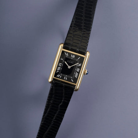 カルティエ マストタンク LM 手巻き Cal.78-1 SV925 革 純正尾錠（GP）ブラックローマン文字盤 オーバーホール済み